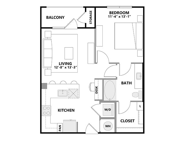 A2a floor plan, 1 Bedroom, 1 Bathroom at AMLI Addison apartments