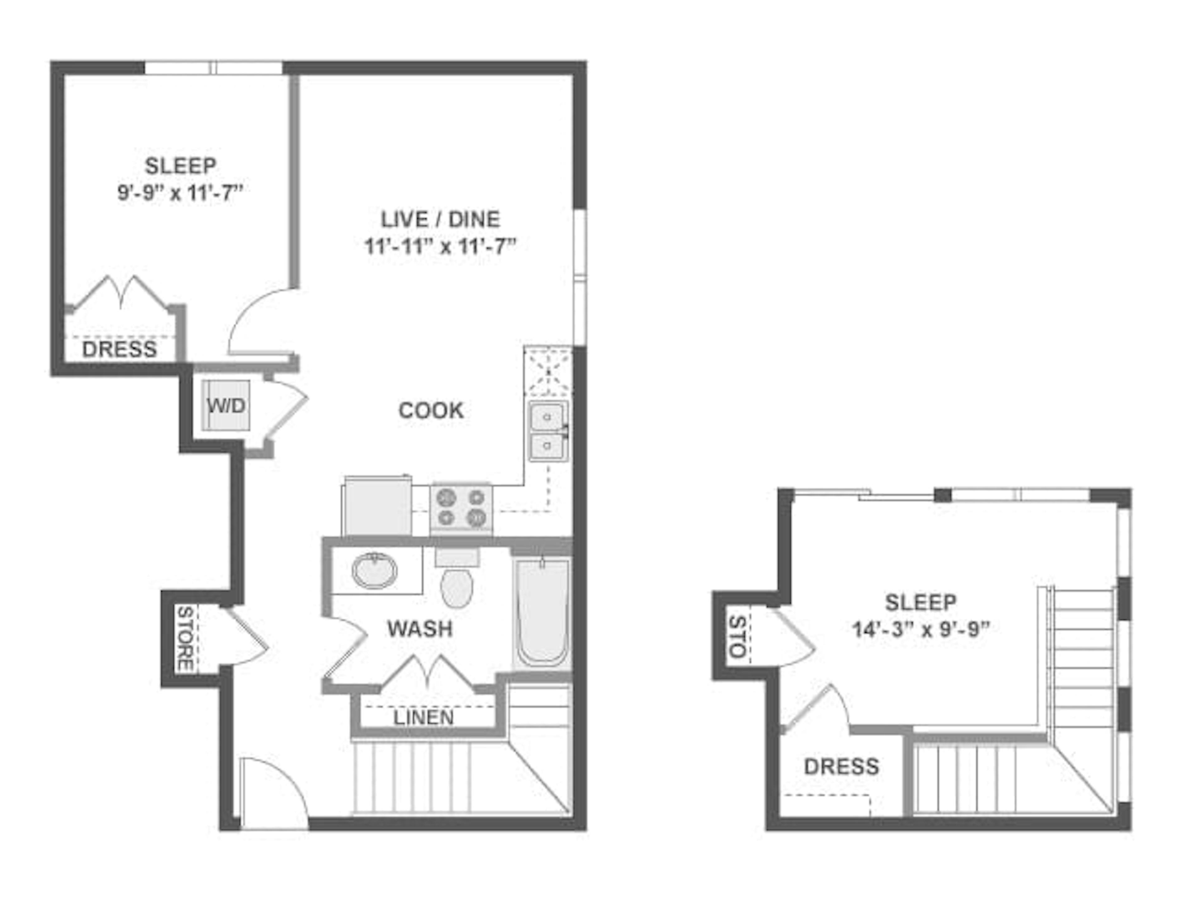 B2L floor plan, 2 Bedroom, 1 Bathroom, Loft at AMLI Wallingford apartments