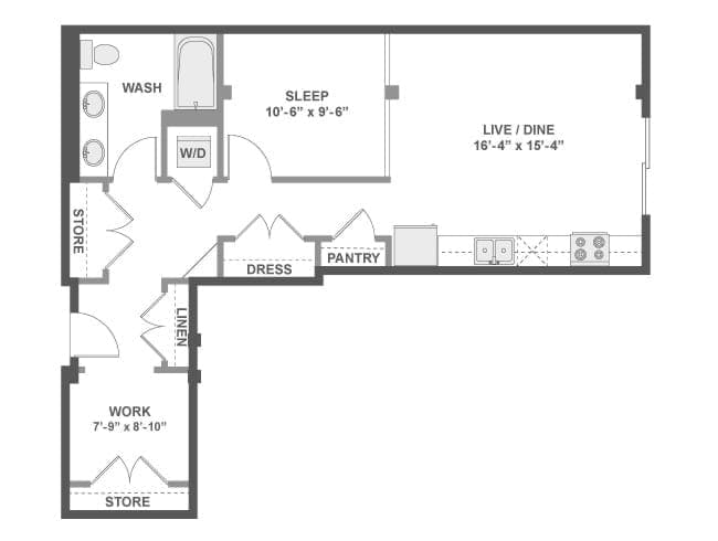 A3kD floor plan, 1 Bedroom, 1 Bathroom, Office at AMLI Wallingford apartments