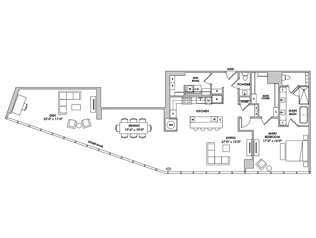P4501 floor plan, 1 Bedroom, 1.5 Bathroom, Penthouse, Den/Office at AMLI Fountain Place apartments