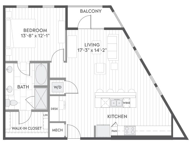 A5b floor plan, 1 Bedroom, 1 Bathroom at AMLI Branch Park apartments