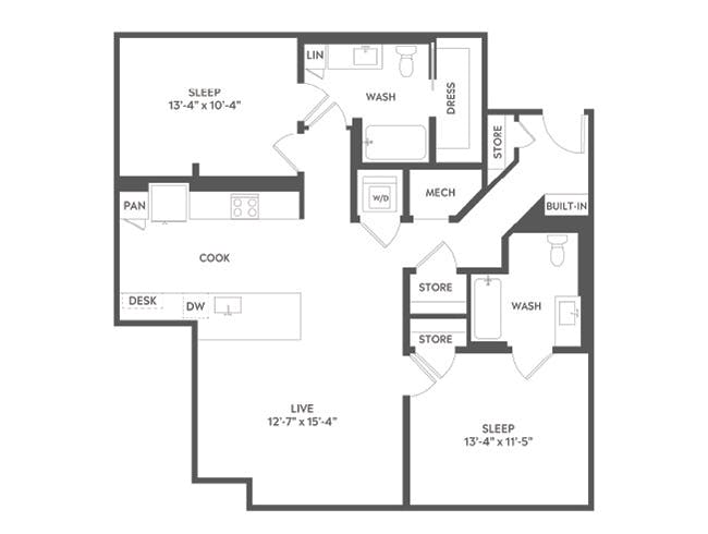 C5b floor plan, 2 Bedroom, 2 Bathroom at AMLI Art District apartments