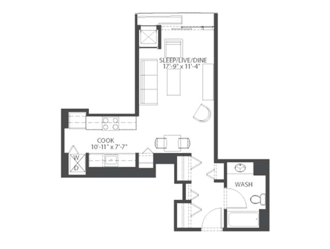 Classic floor plan, Studio, 1 Bathroom at AMLI 900 apartments