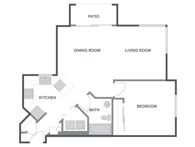 A4 floor plan, 1 Bedroom, 1 Bathroom at AMLI Bellevue Park apartments
