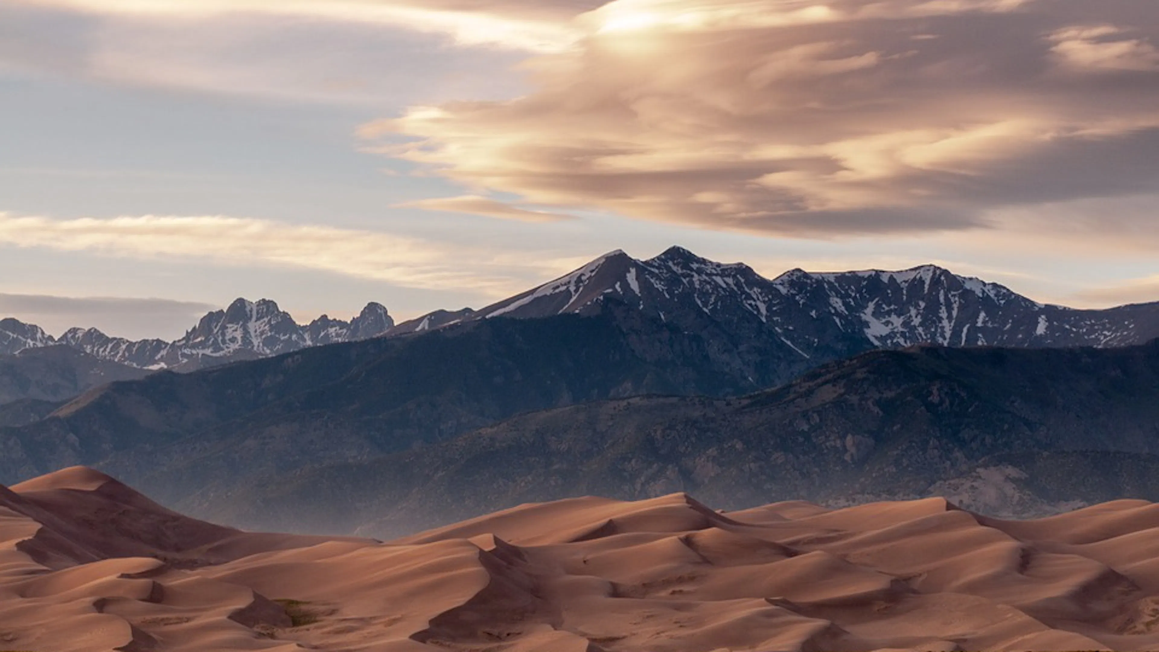 The Great Sand Dunes of Colorado in front of the Sangre de Christo mountain range