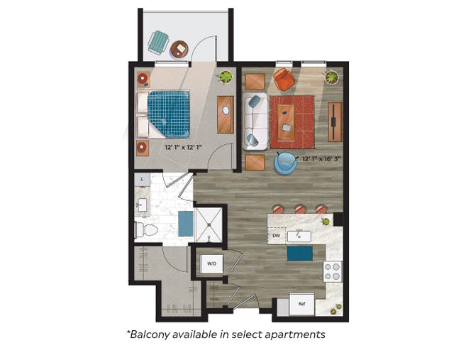 A3f floor plan, 1 Bedroom, 1 Bathroom at AMLI at Uptown apartments