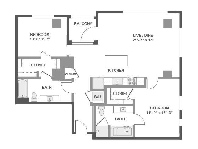 C6 floor plan, 2 Bedroom, 2 Bathroom at AMLI Arc apartments