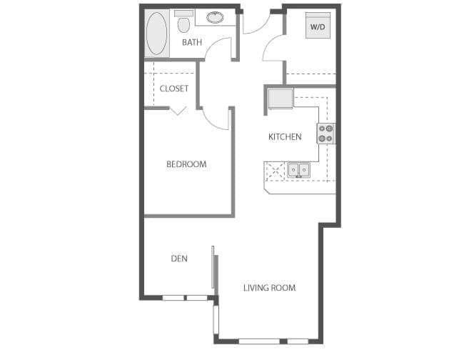 A3bD floor plan, 1 Bedroom, 1 Bathroom, Den/Office at AMLI 535 apartments