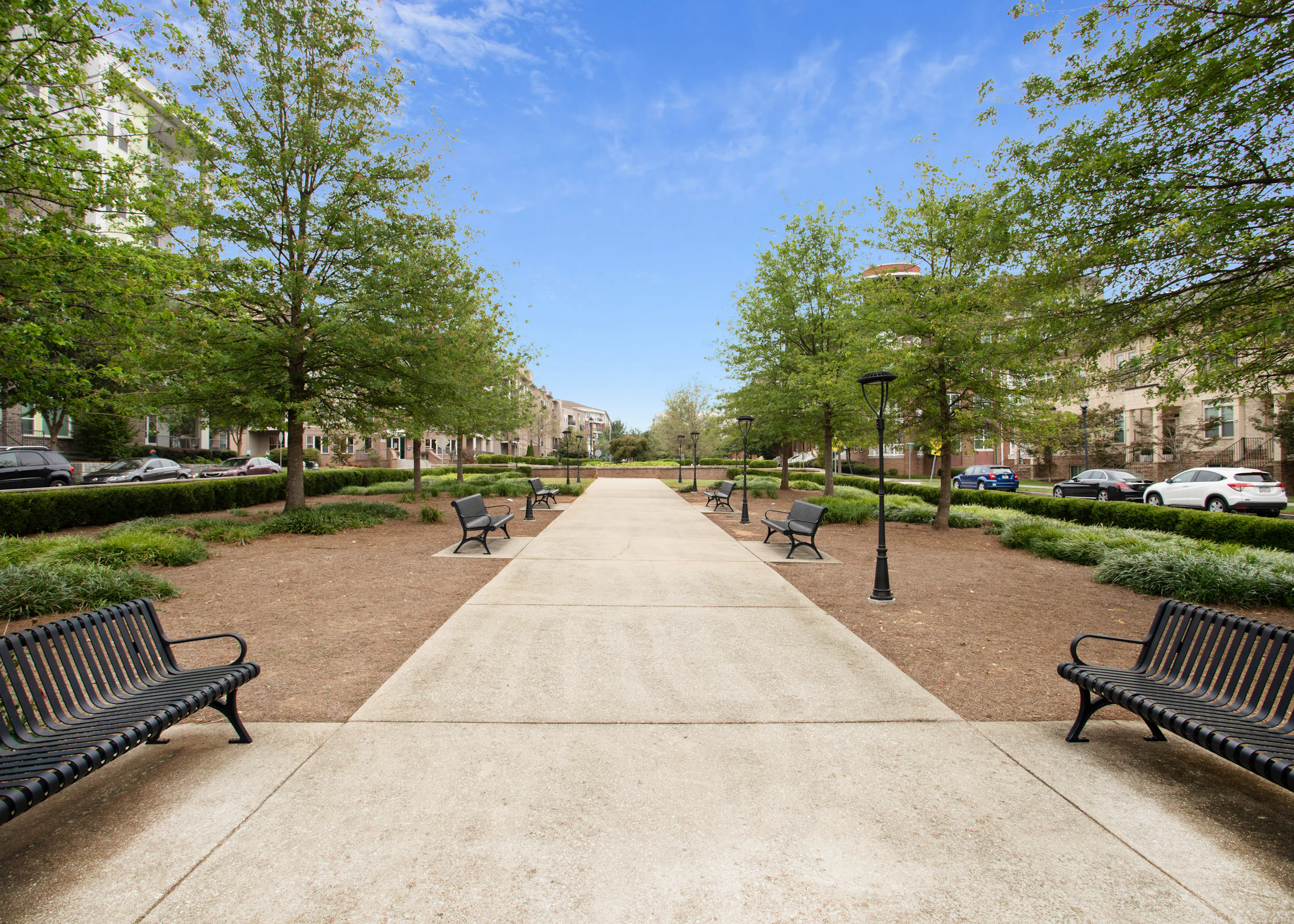 Park area and bench seating