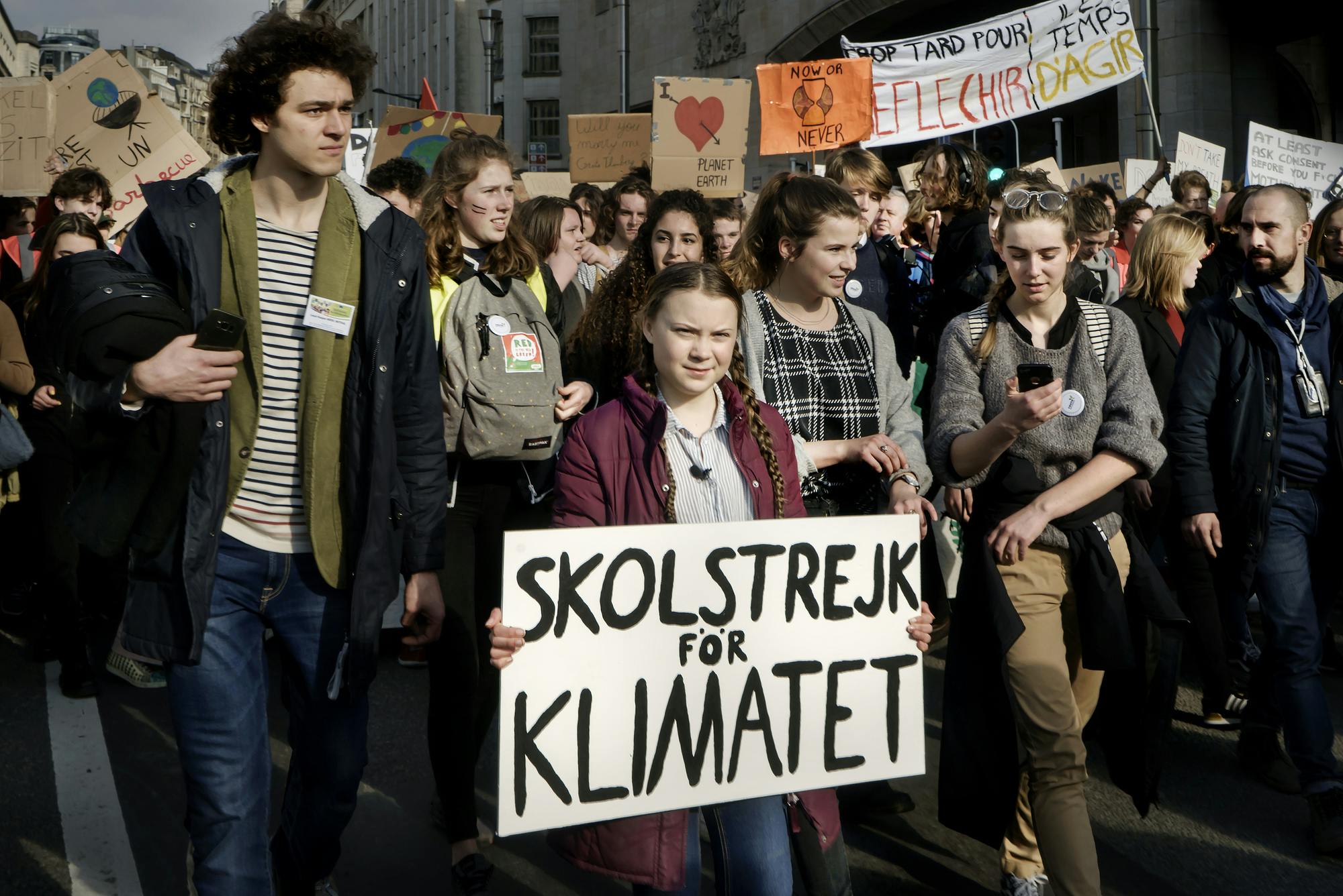 Greta Thunberg lors d'une marche étudiante à Bruxelles en février 2019® Eric Mildt