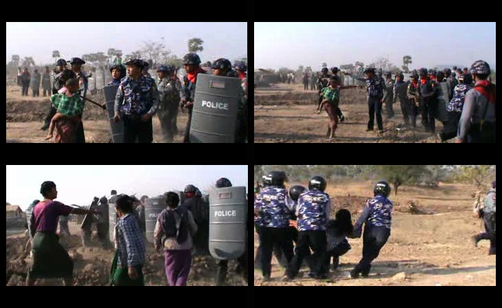 Le 7 mars 2014, des policiers et 2 bulldozers sont venus raser des arbres et terres du village Ohn Thone Pin
