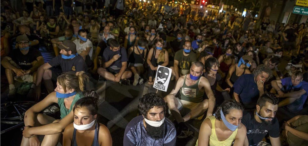 Manifestants contre les lois antiterroristes espagnoles. Madrid 1/7/2015
