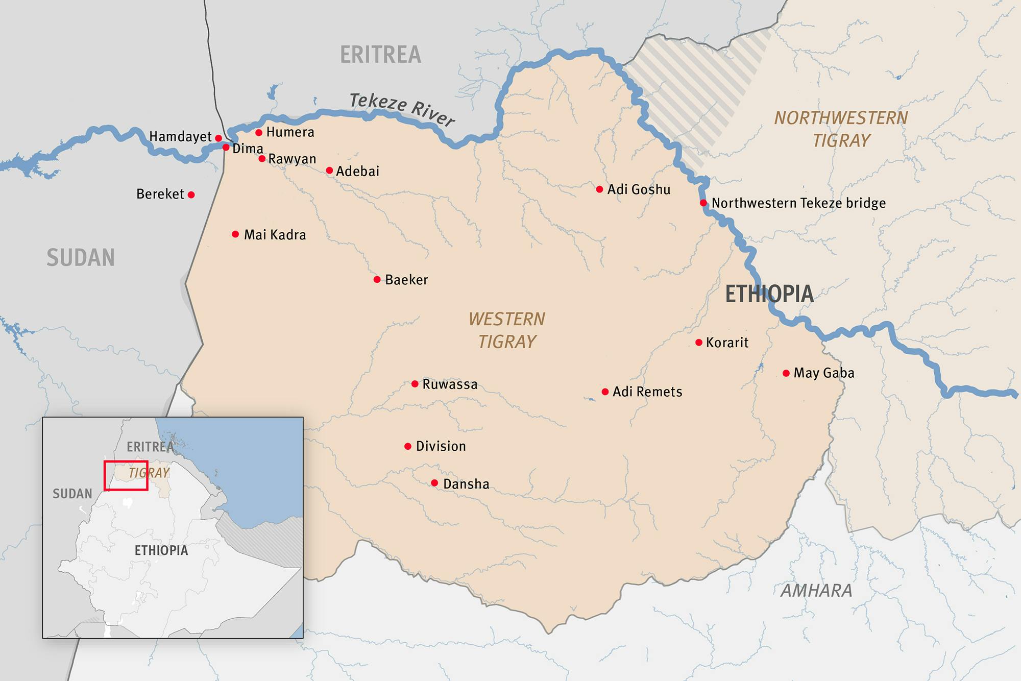 Carte du Tigré en Éthiopie