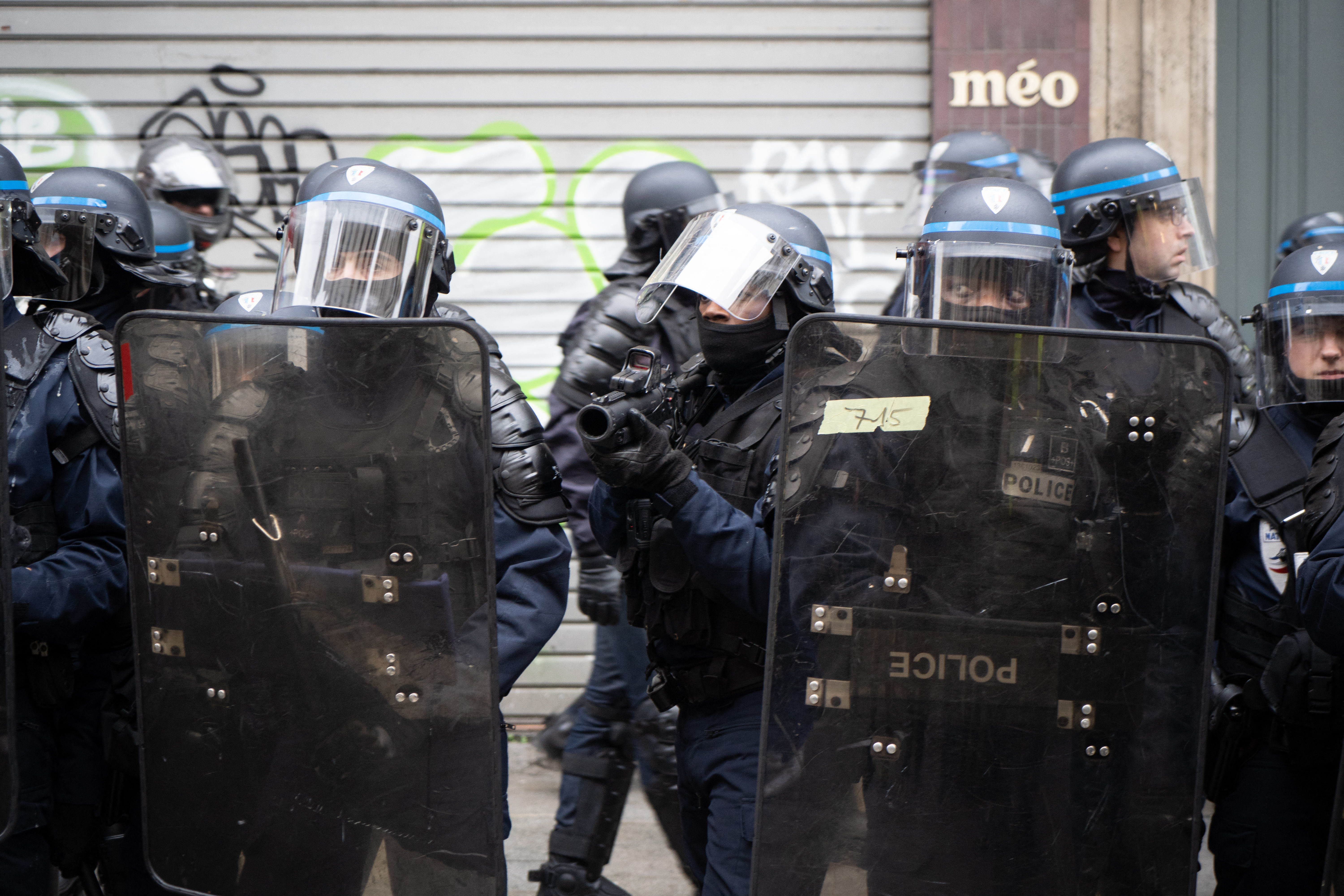 Policement watch demonstrators during a demonstration in Paris, France, on January 9, 2020, on the 36th day of a nationwide multi-sector strike against French government's pensions overhaul. Photo by Florent Bardos/ABACAPRESS.COM