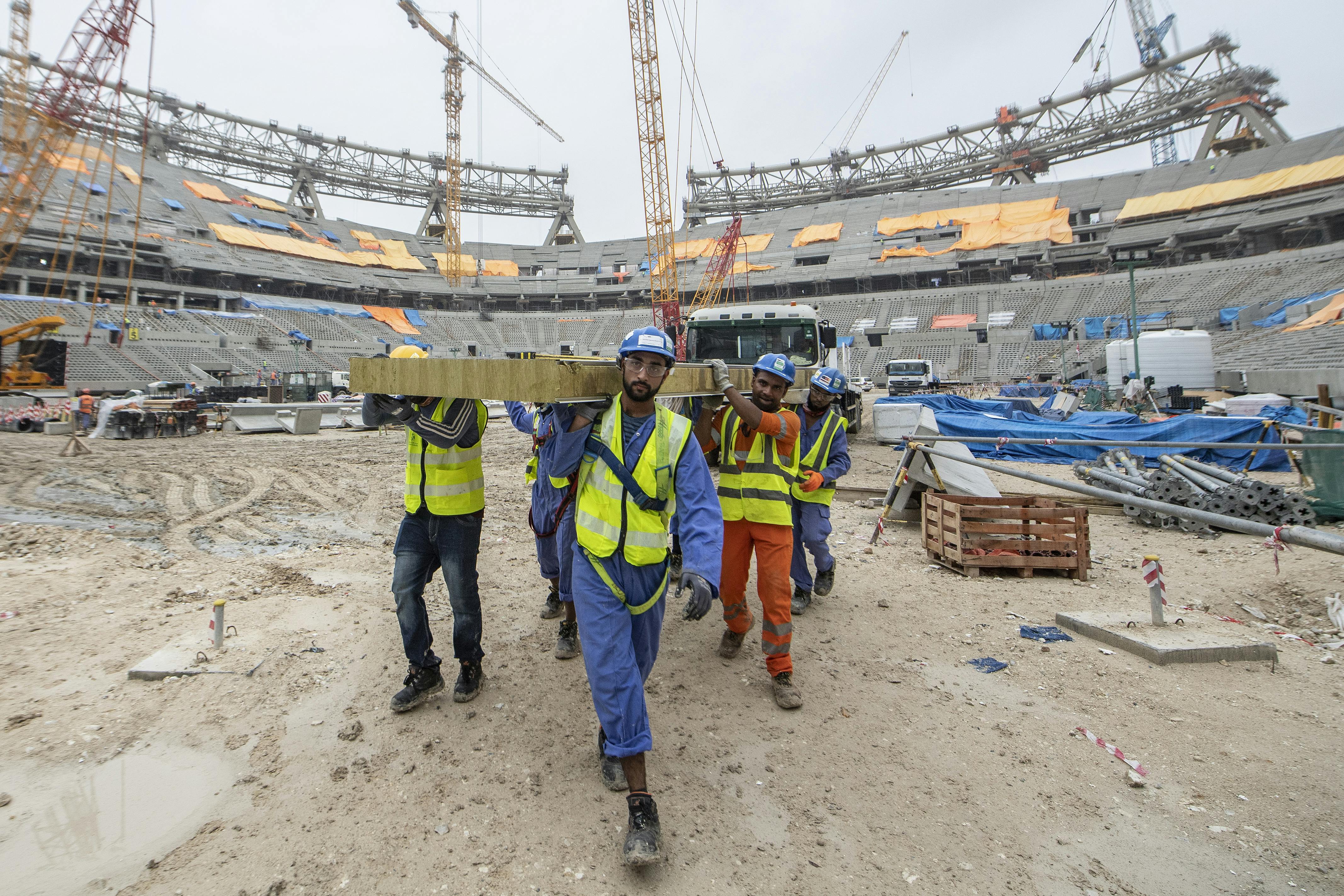 	DOHA, QATAR - DECEMBER 10: General view of the construction works of the Lusail Stadium on December 10, 2019 in Doha, Qatar. The Lusail Stadium will host the opening match and the final match of the next FIFA World Cup Qatar 2022 (Photo by David Ramos - FIFA/FIFA via Getty Images) 