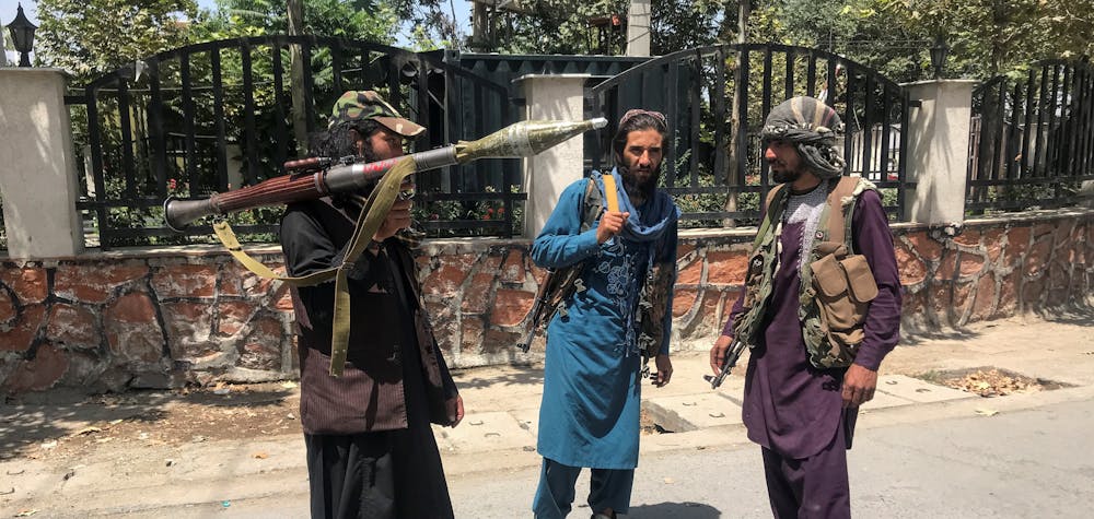 Taliban forces stand guard inside Kabul, Afghanistan August 16, 2021. REUTERS/Stringer