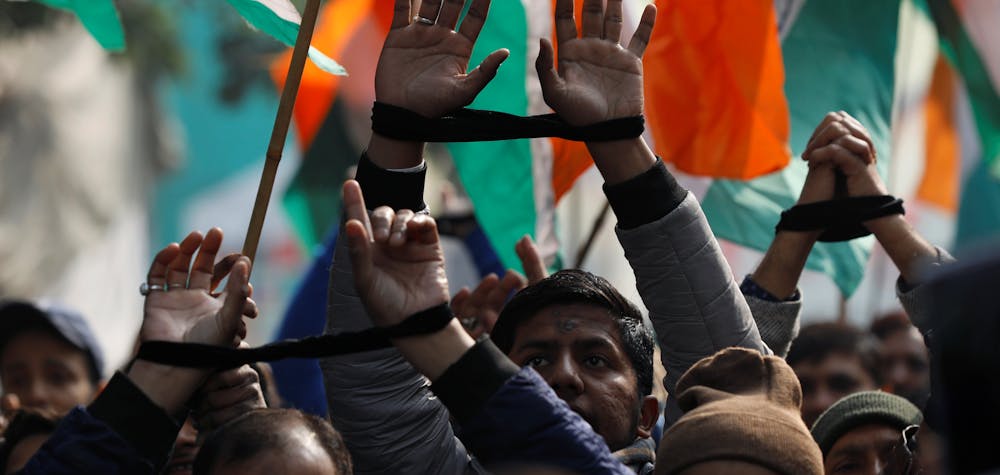 Demonstrators gesture and shout slogans during a protest rally against a new citizenship law, after Friday prayers in New Delhi, India, December 27, 2019. REUTERS/Danish Siddiqui - 