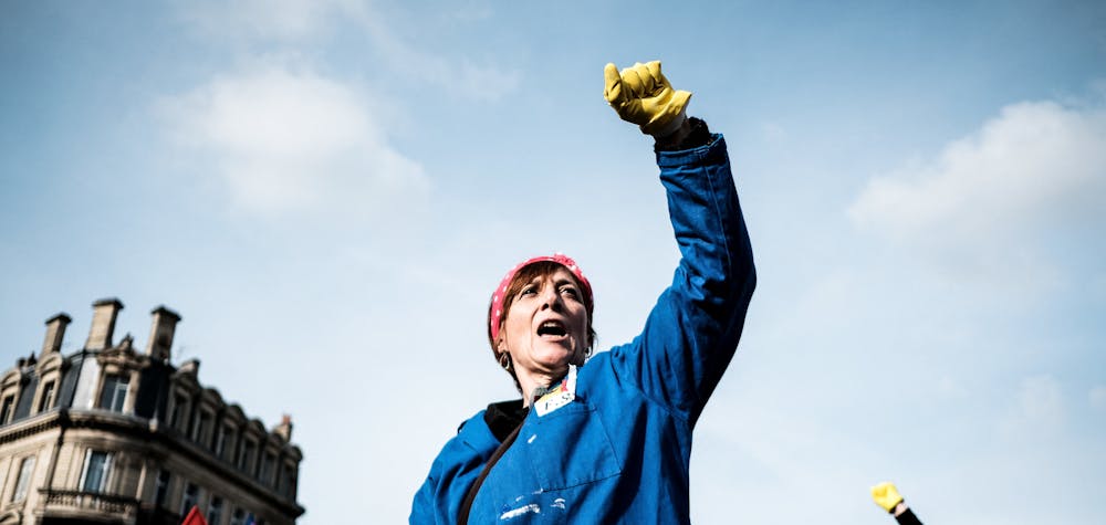 People take part in a demonstration called by several representative workers unions against French government pension reform plans that have raised many protests and multi-sector strikes since early December 2019. Bordeaux, France on January 29, 2020. Photo by Alban de Jong/ABACAPRESS.COM