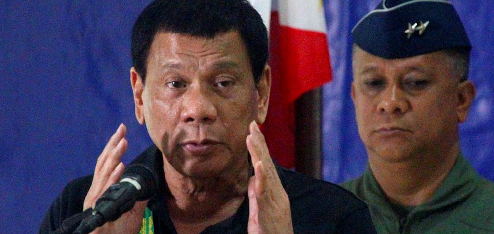 Philippine President Rodrigo Duterte speaks before soldiers during a visit at a military camp in Awang, Maguindanao in southern Philippines January 27, 2017. 