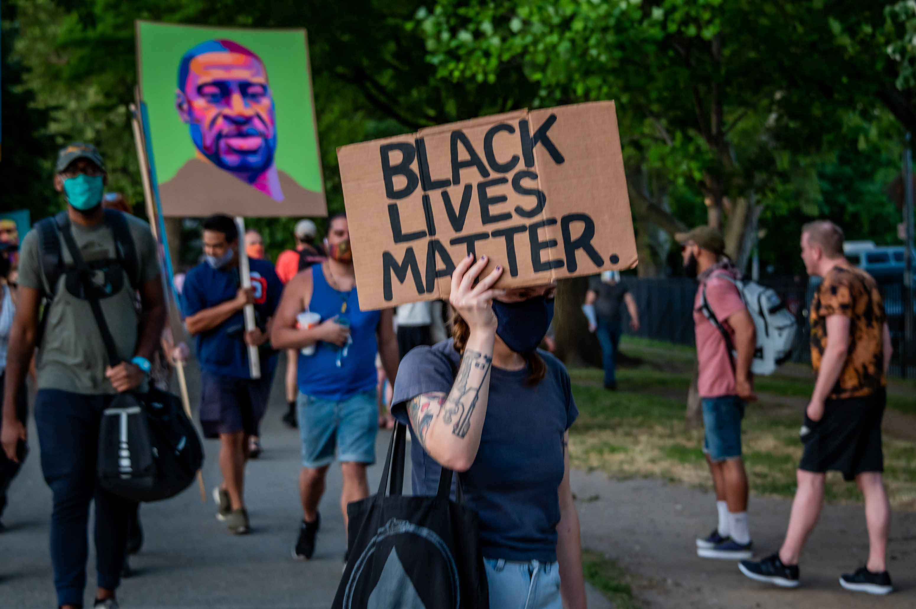Greenpoint residents gathered at McCarren Park on June 24, 2020 for a socially distancing rally and march, demanding justice for all victims of police brutality, making a call to defund the NYPD and invest in communities. (Photo by Erik McGregor/Sipa USA)No Use UK. No Use Germany.