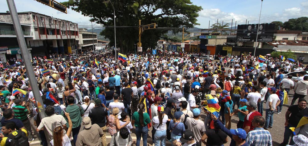 Rassemblement de l'opposition à San Cristobal, Venezuela, le 3 août 2024. Photo par Jorge Mantilla/NurPhoto via Getty Images)