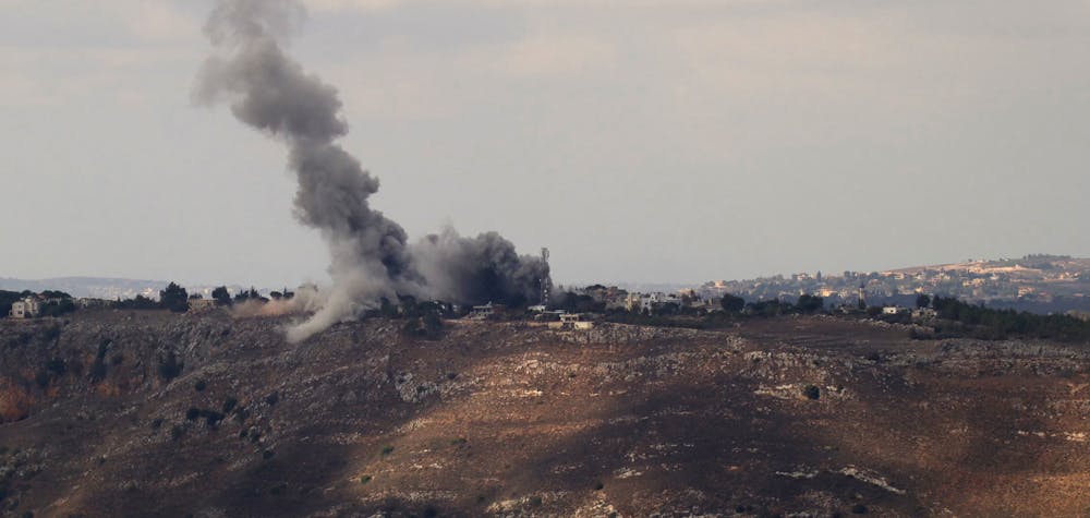 Smoke rises from the site of an Israeli airstrike on the southern Lebanese village of Arnoun on October 17, 2024, amid the continuing war between Hezbollah and Israel.