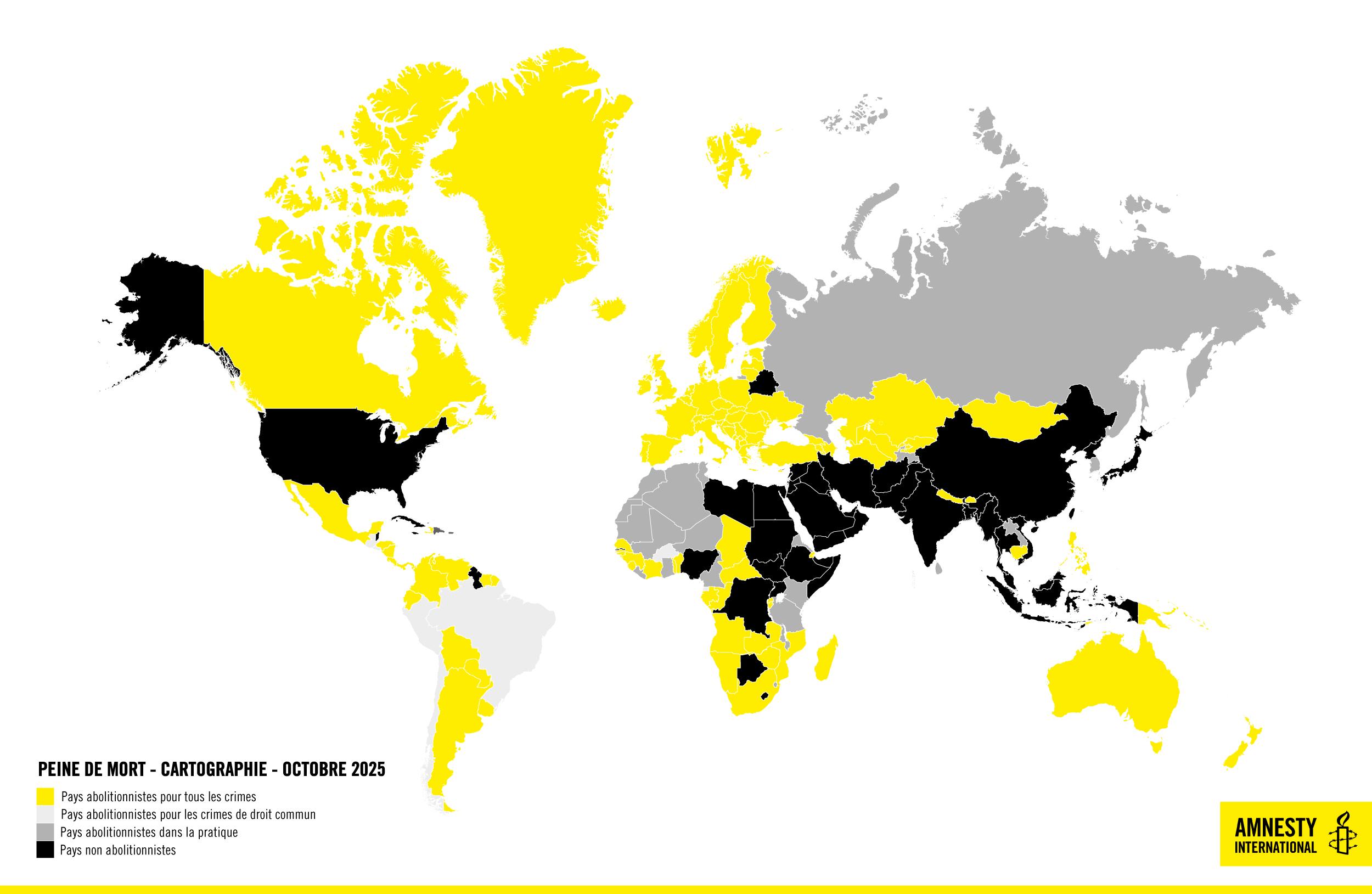 Peine de mort - Carte du monde d'Amnesty international 2025