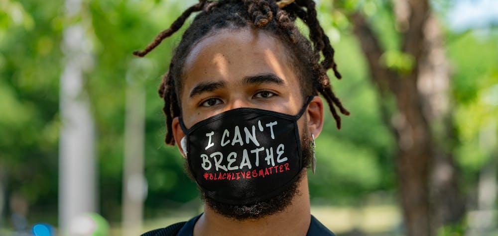 June 22,2020, Boston, Massachusetts, USA: A protester wears a face mask " I can't breathe" during a Black Lives Matter rally in a response to a death of Rayshard Brooks and against police brutality and racism in Boston. (Photo by Keiko Hiromi/AFLO) No Use China. No Use Taiwan. No Use Korea. No Use Japan.