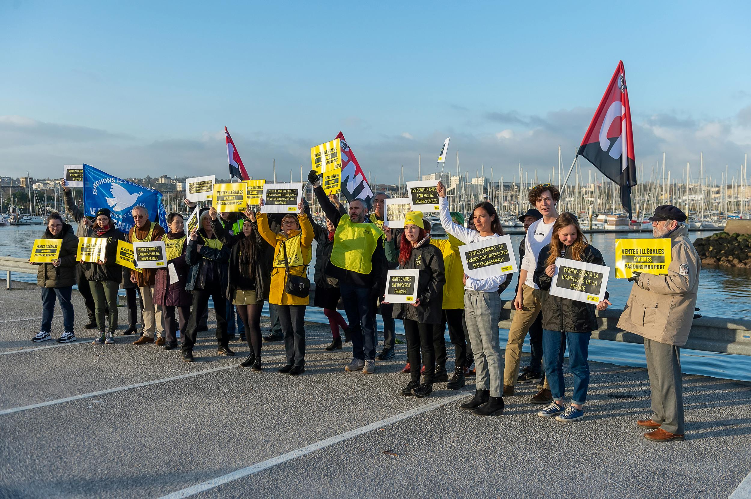 Mobilisation contre l'arrivée du Bahri Yanbu dans le port de Cherbourg 