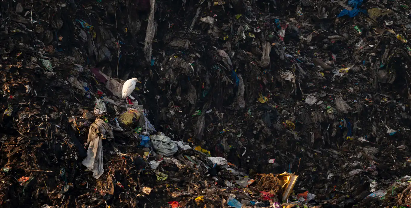 Unsorted trash in a recycling facility