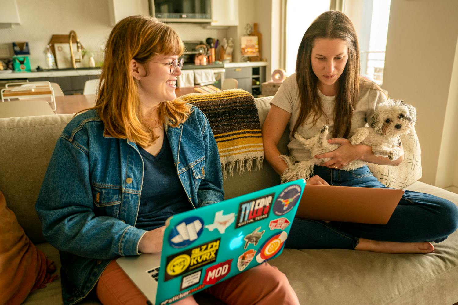 Krista Doyle and collaborator Katie Duncan work on the upcoming schedule for Content Is Queen.