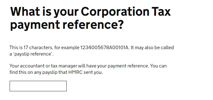 Corporation Tax payment reference.