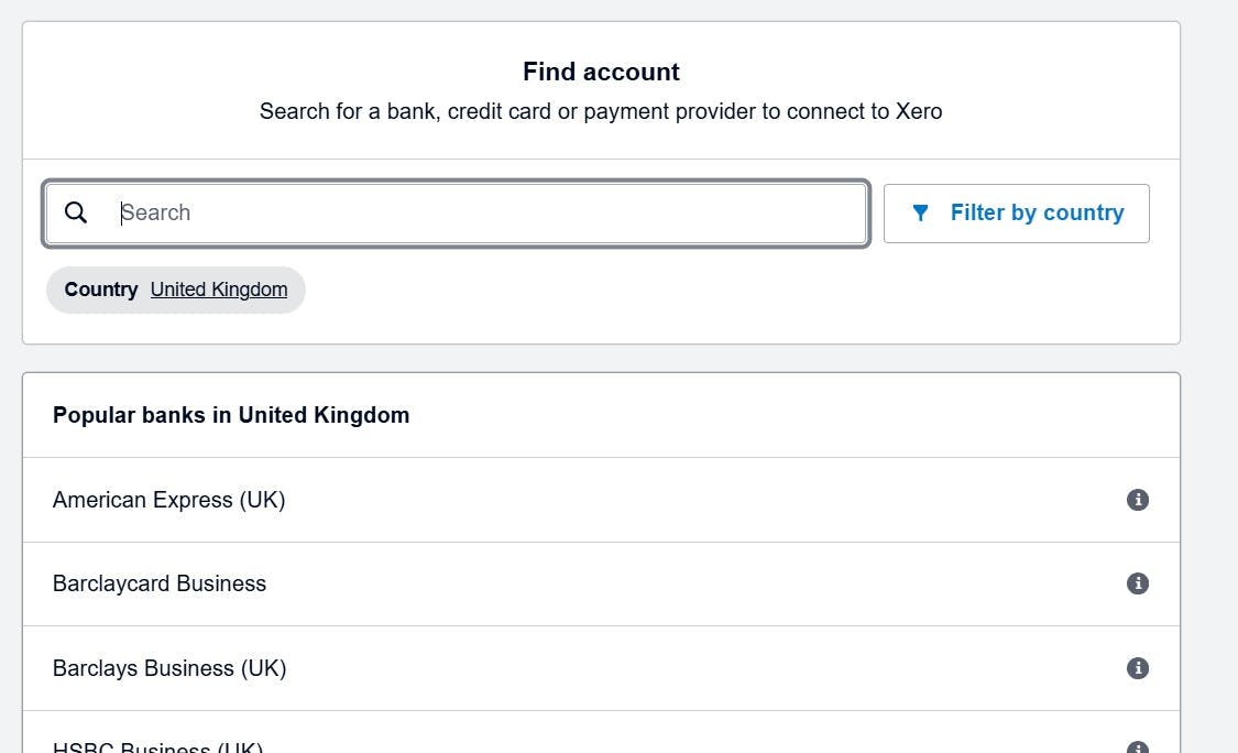 find bank account in xero