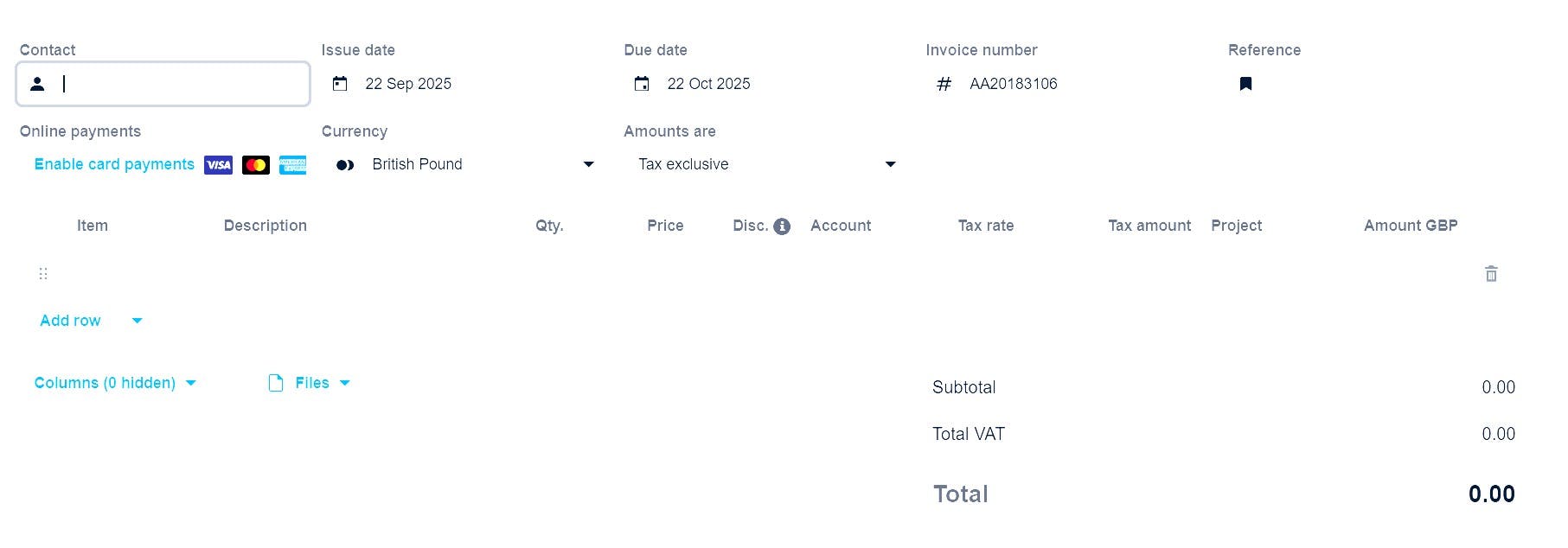 xero invoice screen