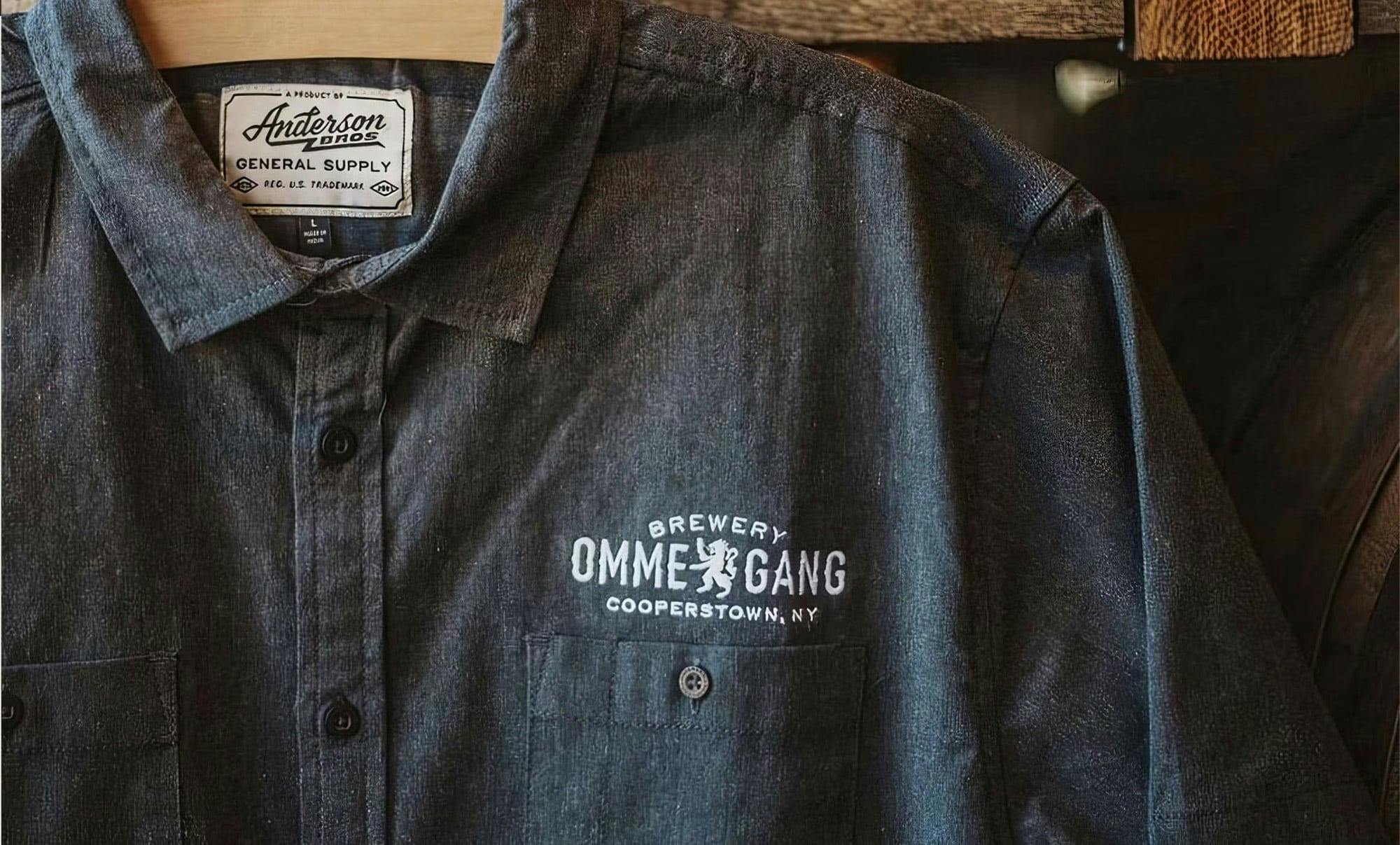 ommegang brewery long sleeve shirt stitching and embroidery