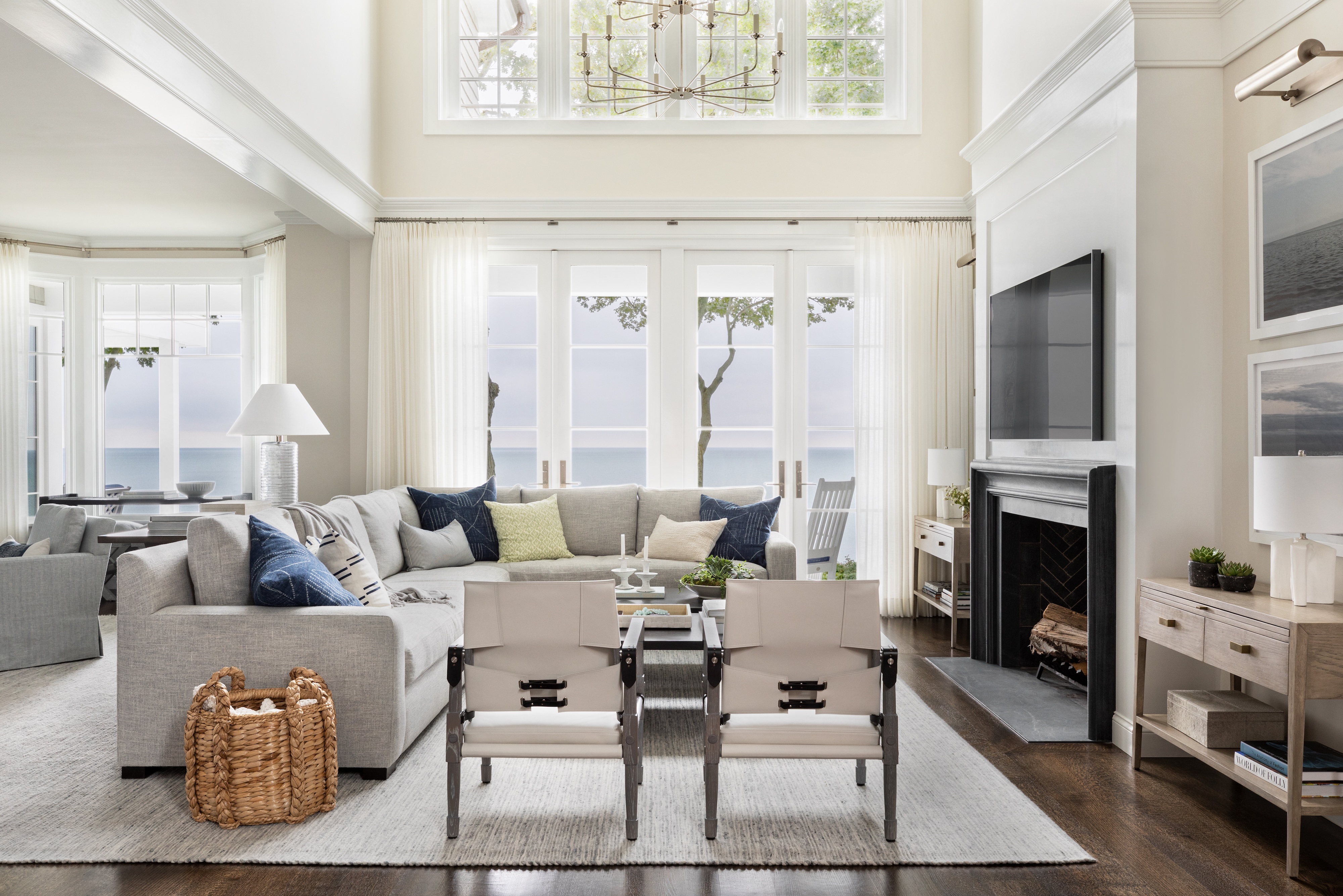Andrea Goldman Luxury Interior Design Firm Chicago Coastal Residence Openplan Livingroom
