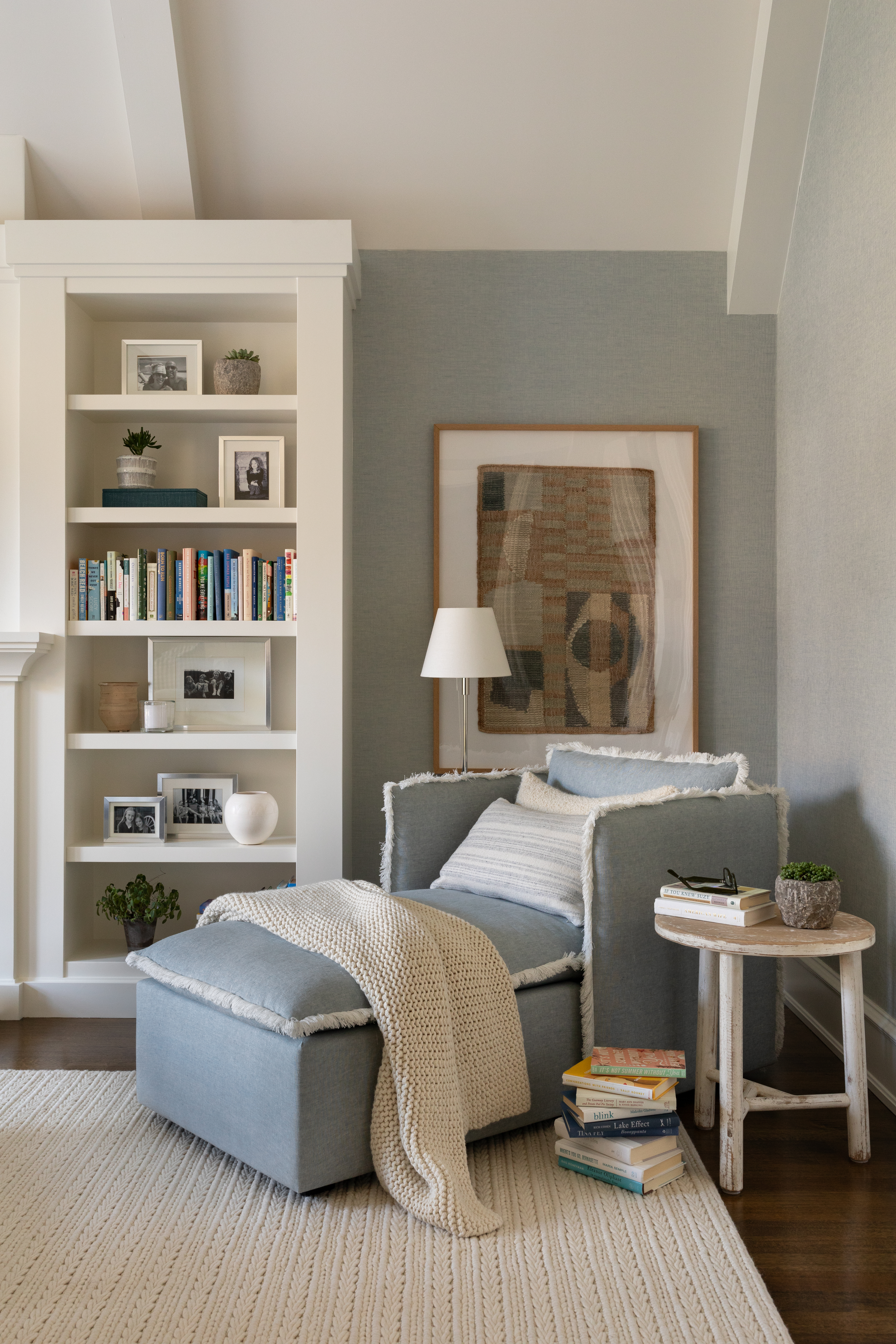 Pi Andrea Goldman Luxury Interior Design Firm Chicago Glencoe Retreat Bedroom Lounger Sofa