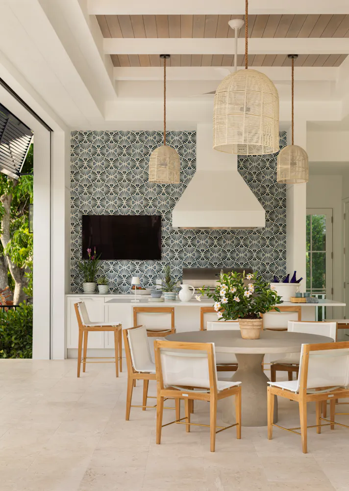 P Andrea Goldman Luxury Interior Design Firm Chicago Naples Vacation Home Poolside Dining Kitchen