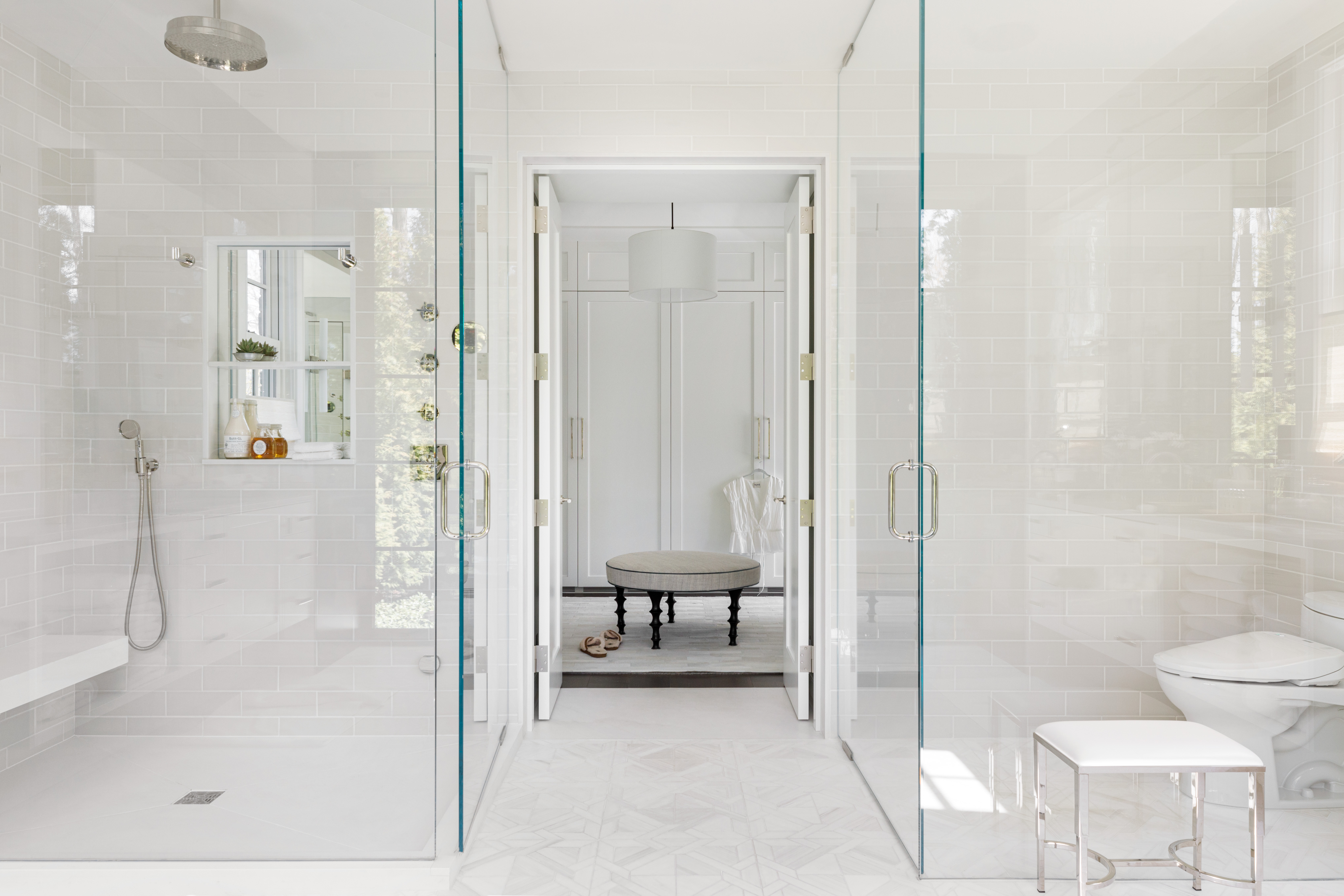 Wy Andrea Goldman Luxury Interior Design Firm Chicago Winnetka Compound Primary Bathroom Shower
