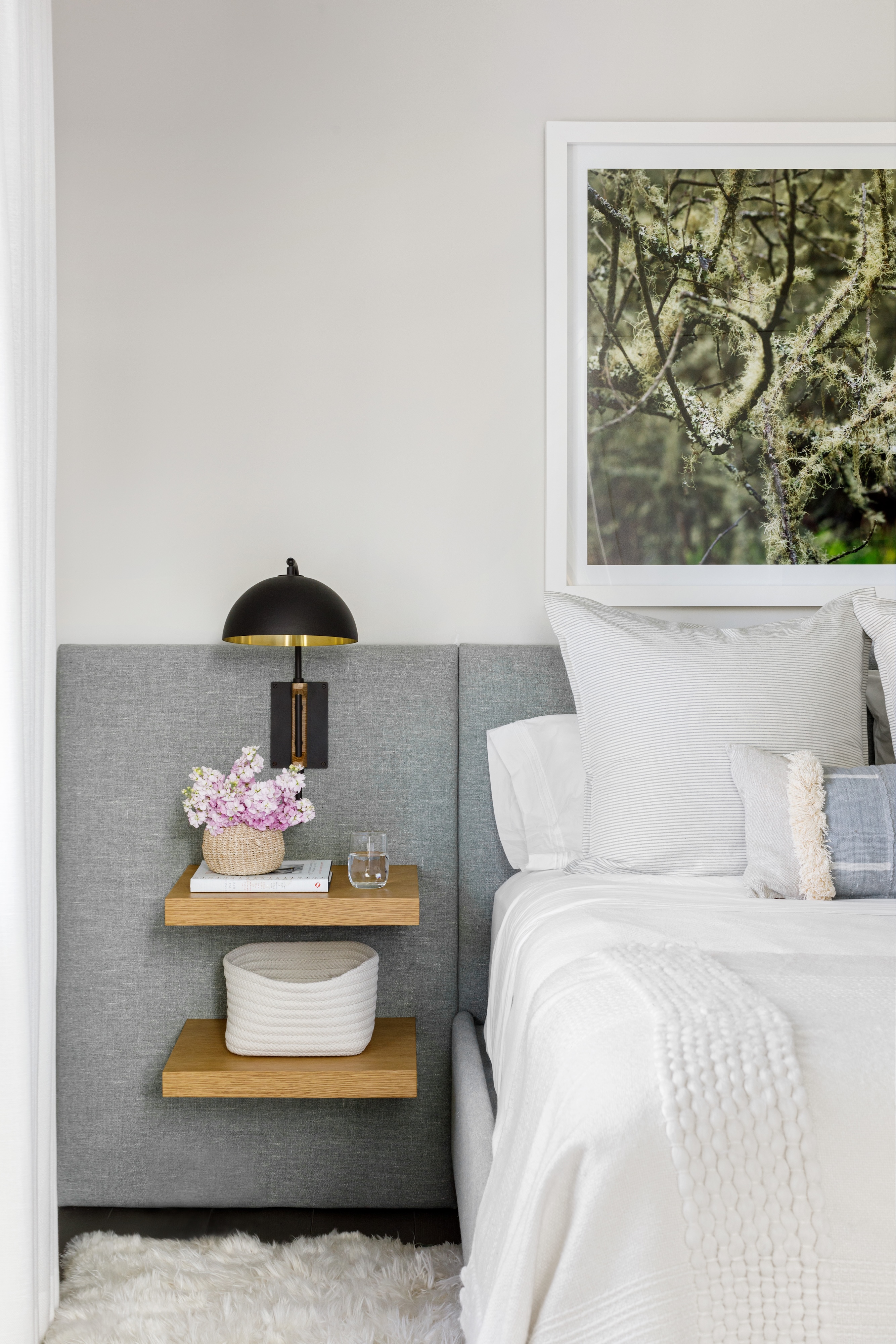 W1 Andrea Goldman Luxury Interior Design Firm Chicago Winnetka Compound Bedroom Floating Nighstand