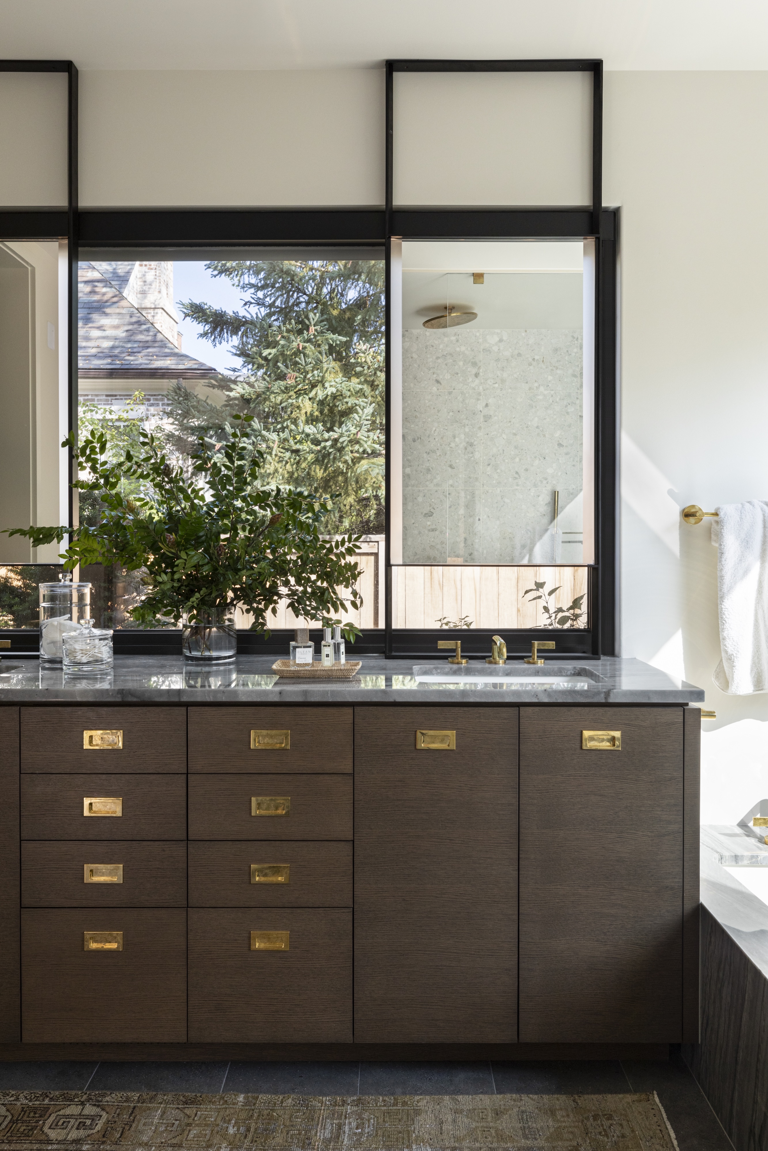 XU Andrea Goldman Luxury Interior Design Firm Chicago Mountain Inspired Home Bathroom Double Vanity