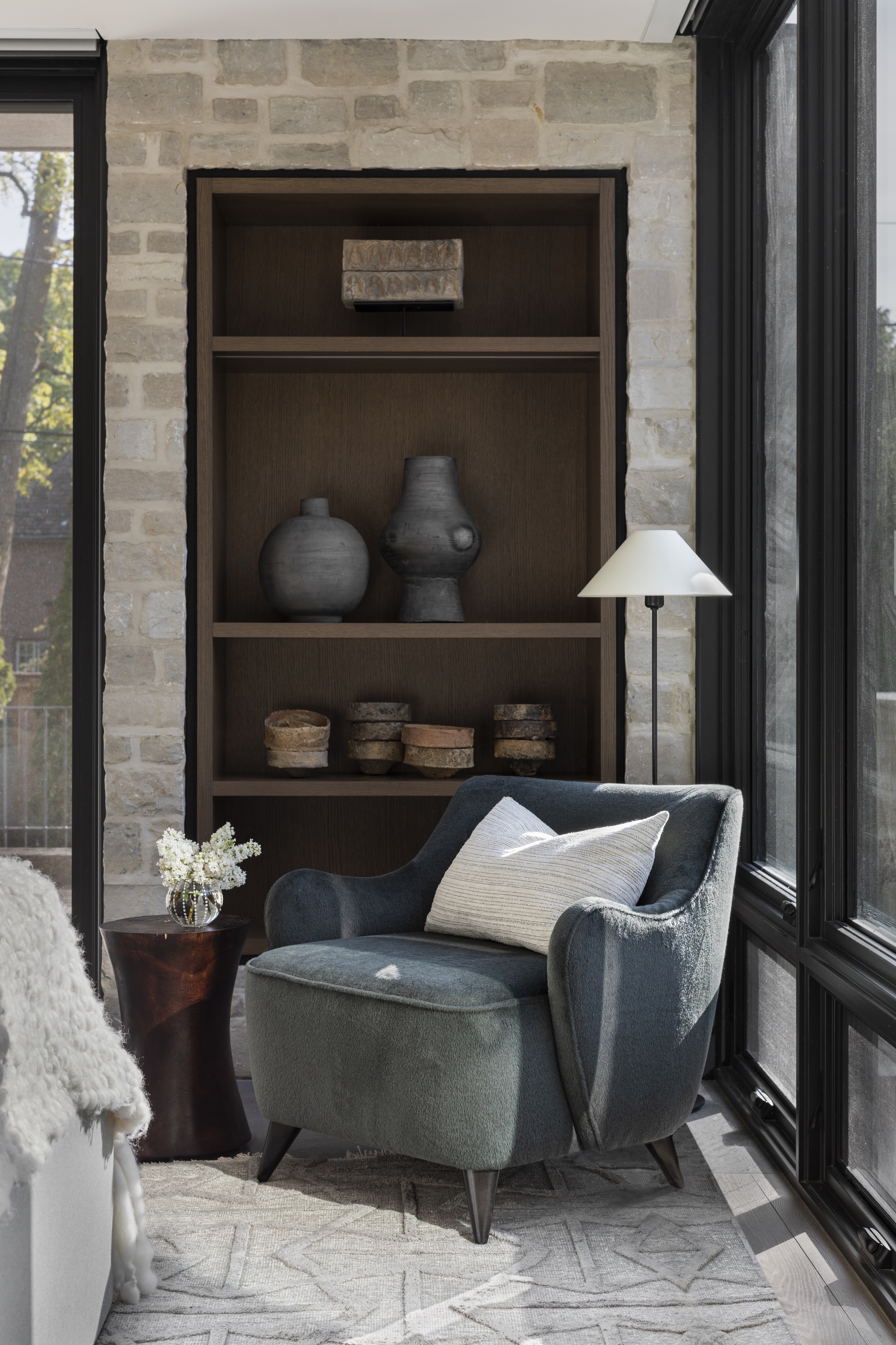 XT Andrea Goldman Luxury Interior Design Firm Chicago Mountain Inspired Home Bedroom Sitting Area