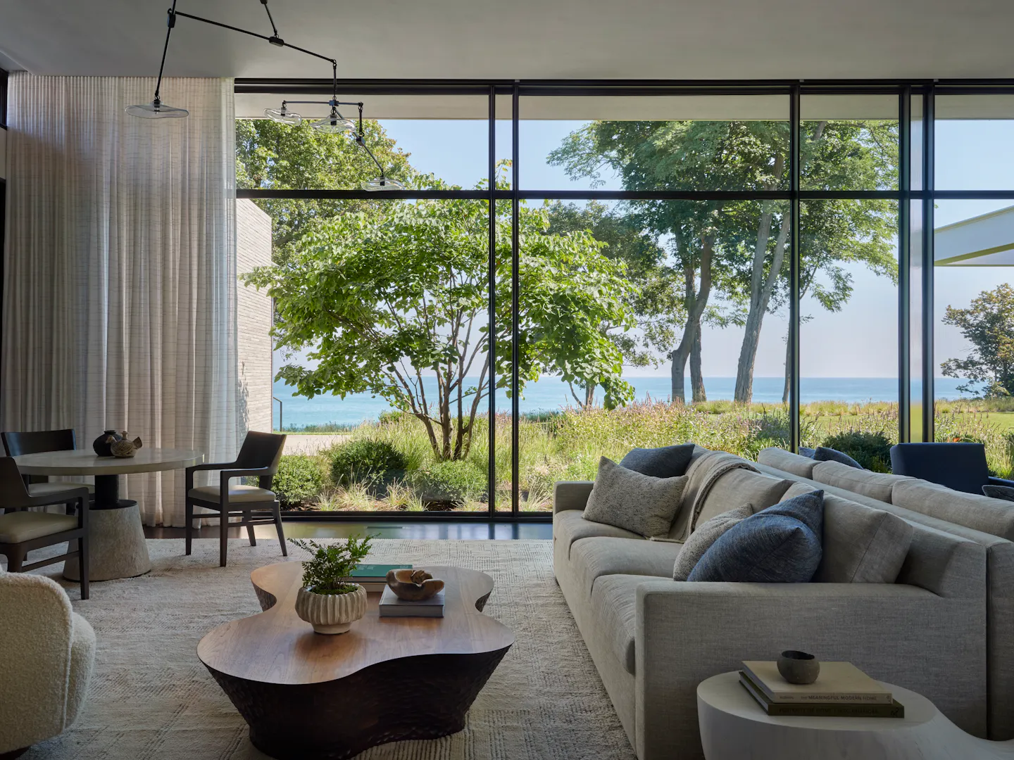 YU Andrea Goldman Luxury Interior Design Firm Chicago The Evergreen House Openplan Living Dining Lakeviews