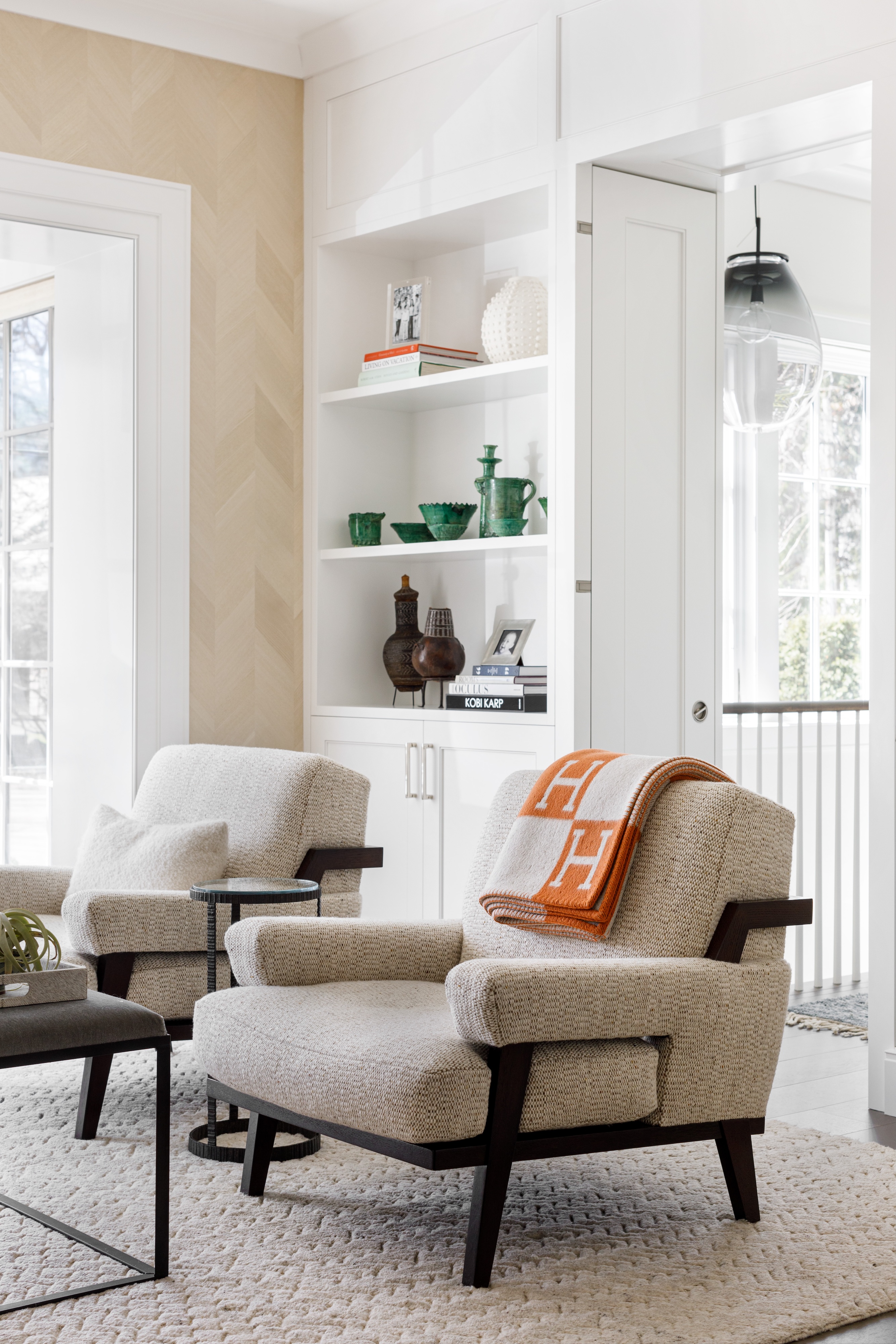 Andrea Goldman Luxury Interior Design Firm Chicago Winnetka Compound Home Office Sofas