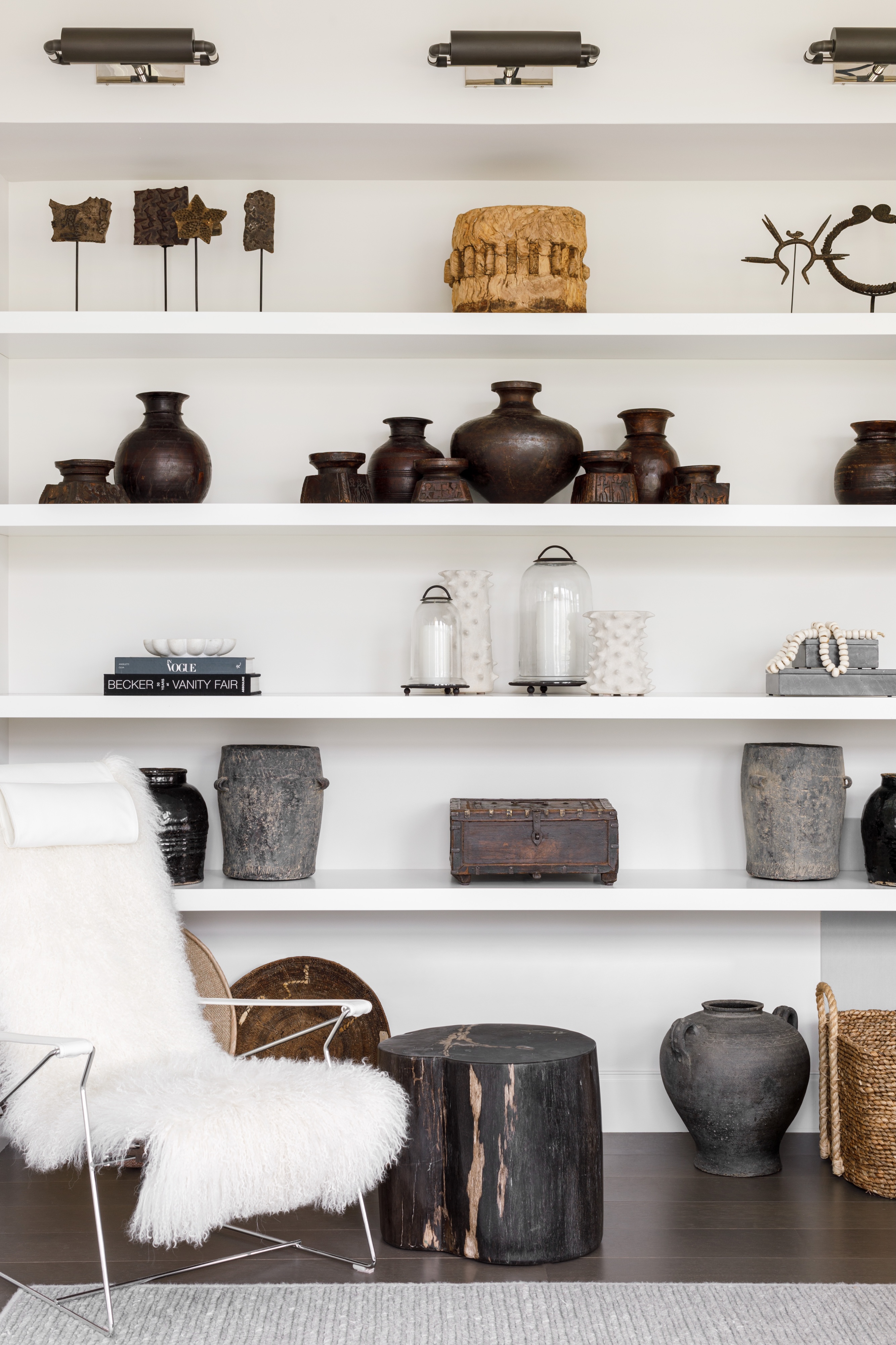 Andrea Goldman Luxury Interior Design Firm Chicago Winnetka Compound Living Room Builtin Shelving