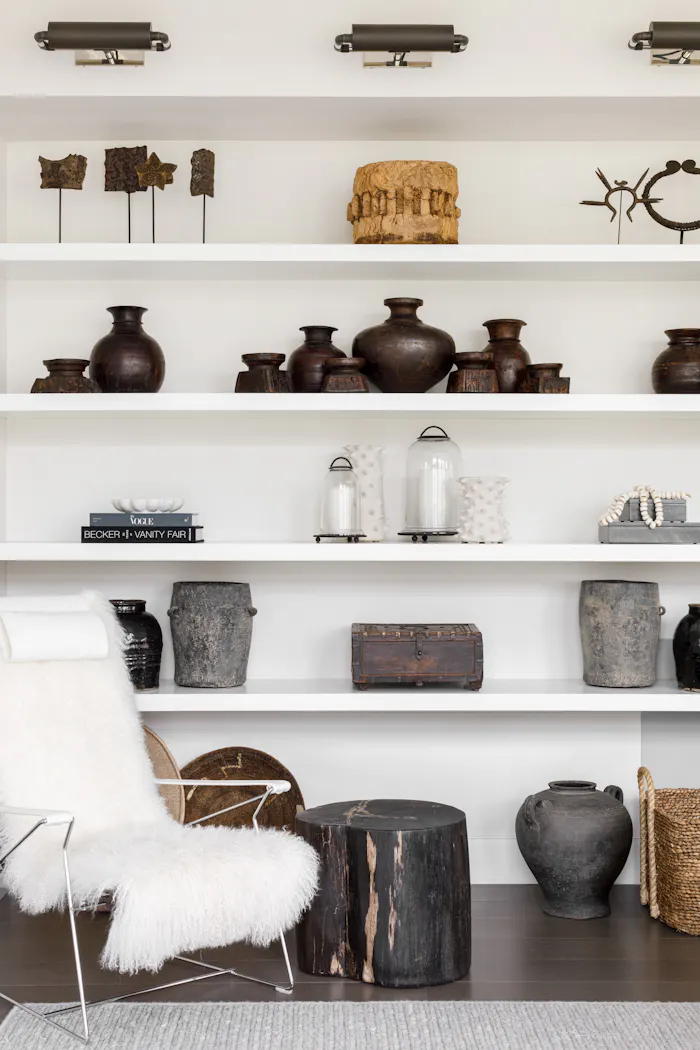 Andrea Goldman Luxury Interior Design Firm Chicago Winnetka Compound Living Room Builtin Shelving