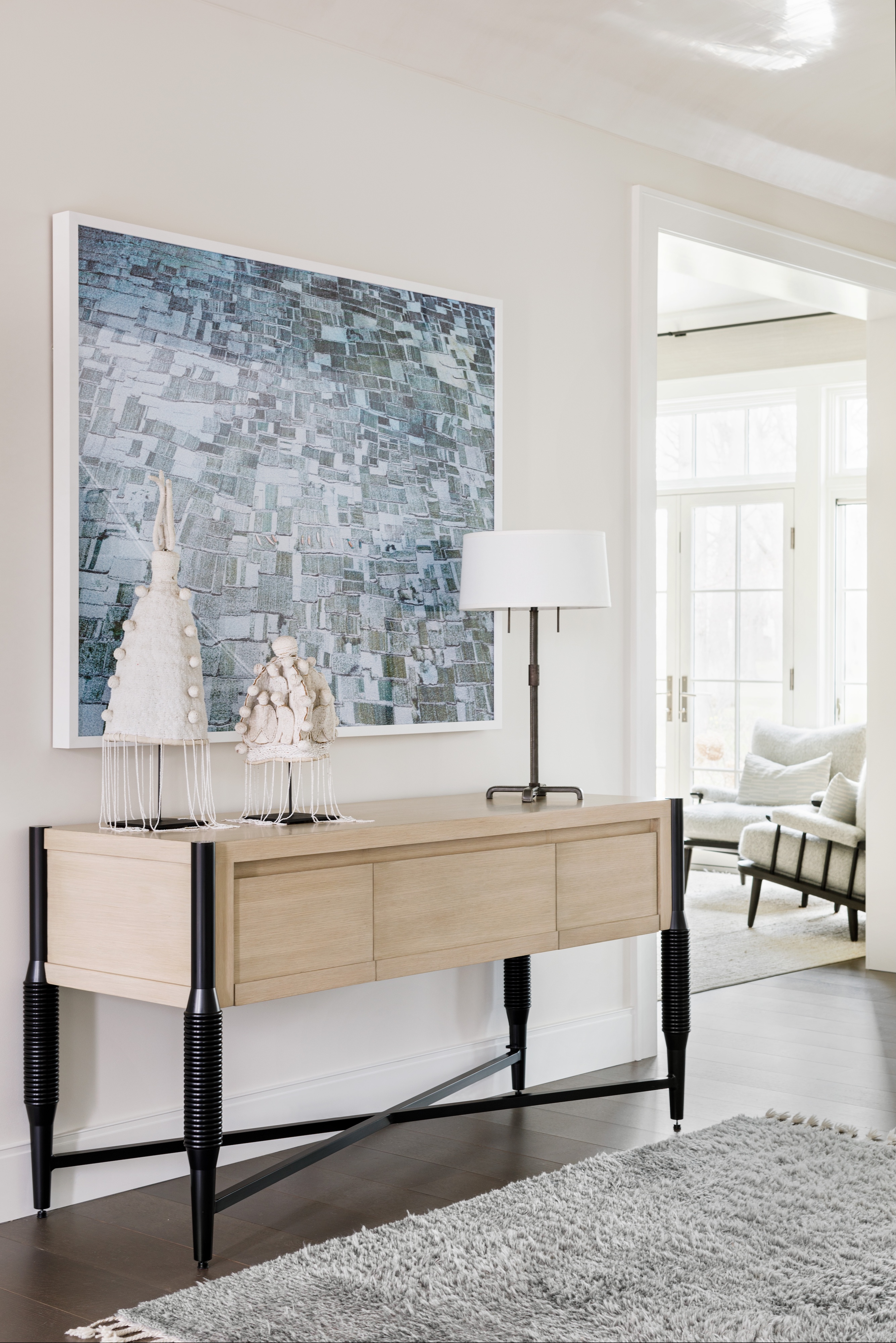 Andrea Goldman Luxury Interior Design Firm Chicago Winnetka Compound Hallway Console