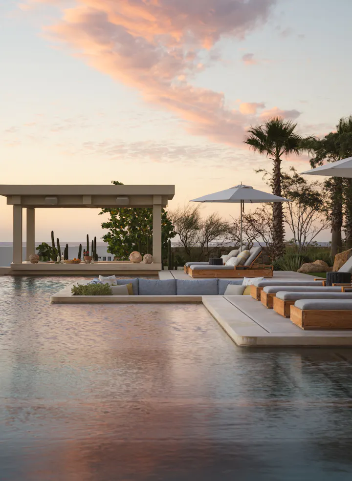 Andrea Goldman Luxury Interior Design Firm Chicago Gray Cabo Pool Sunset