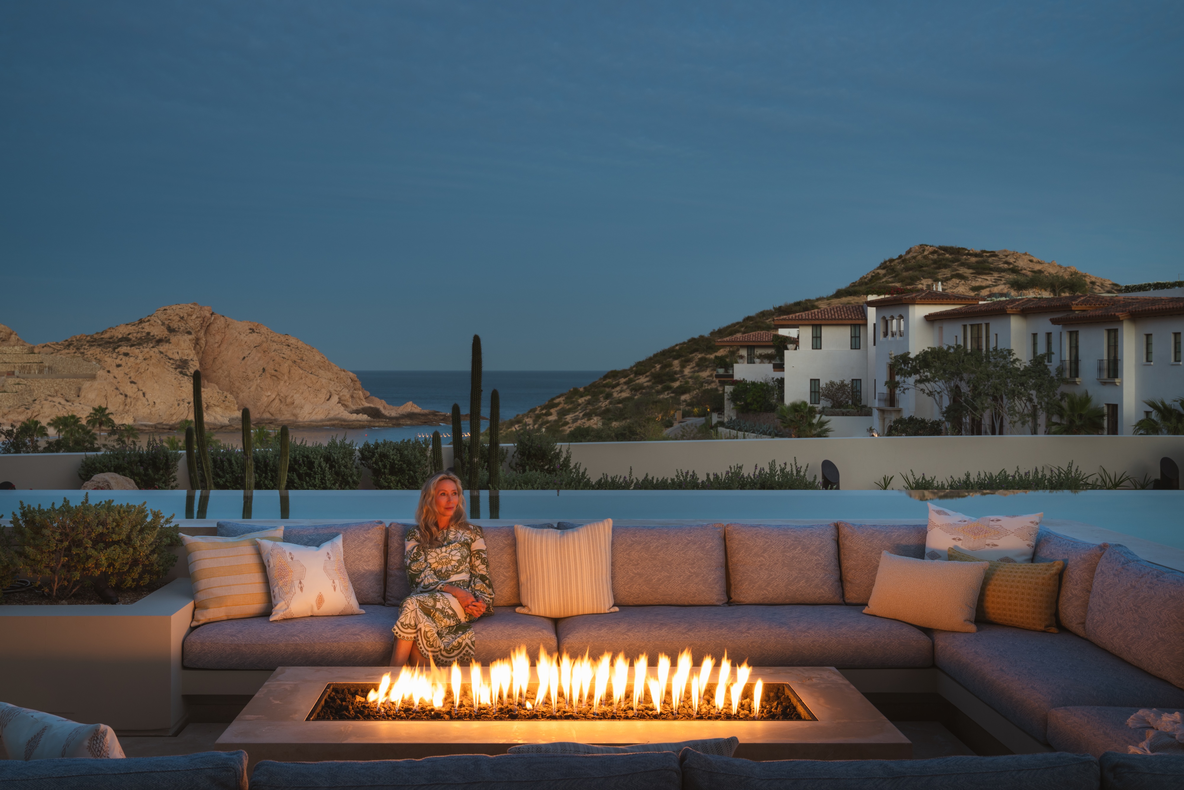 Andrea Goldman Luxury Interior Design Firm Chicago Gray Cabo Fire Pit Night