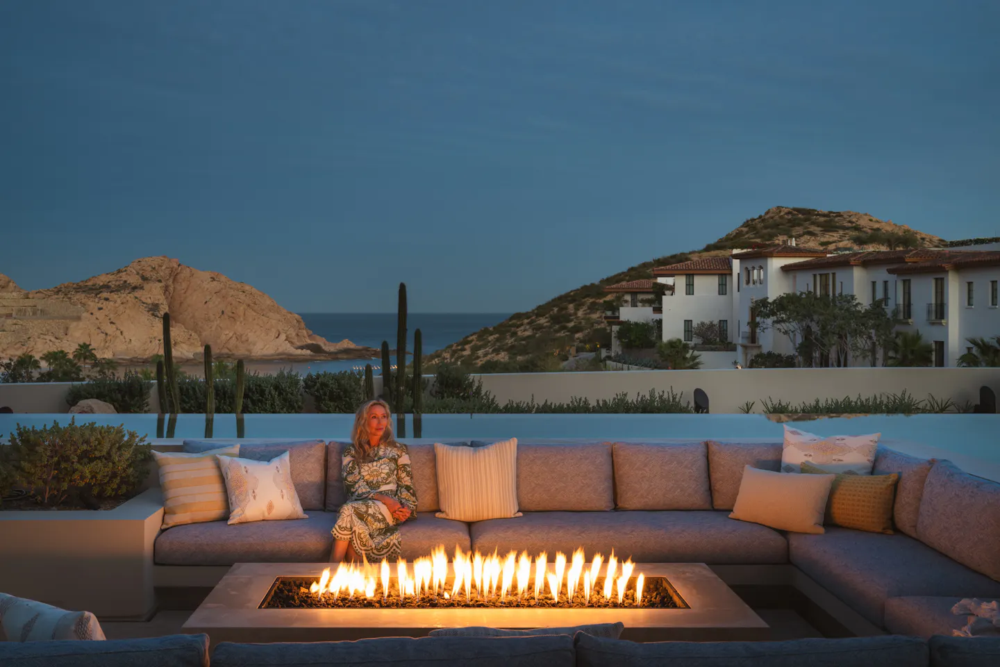Andrea Goldman Luxury Interior Design Firm Chicago Gray Cabo Fire Pit Night